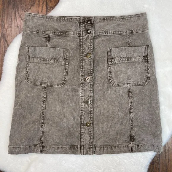 PrAna Merrigan Skirt 10 Corduroy Stretch Button-Through Brown Women's - Picture 1 of 11